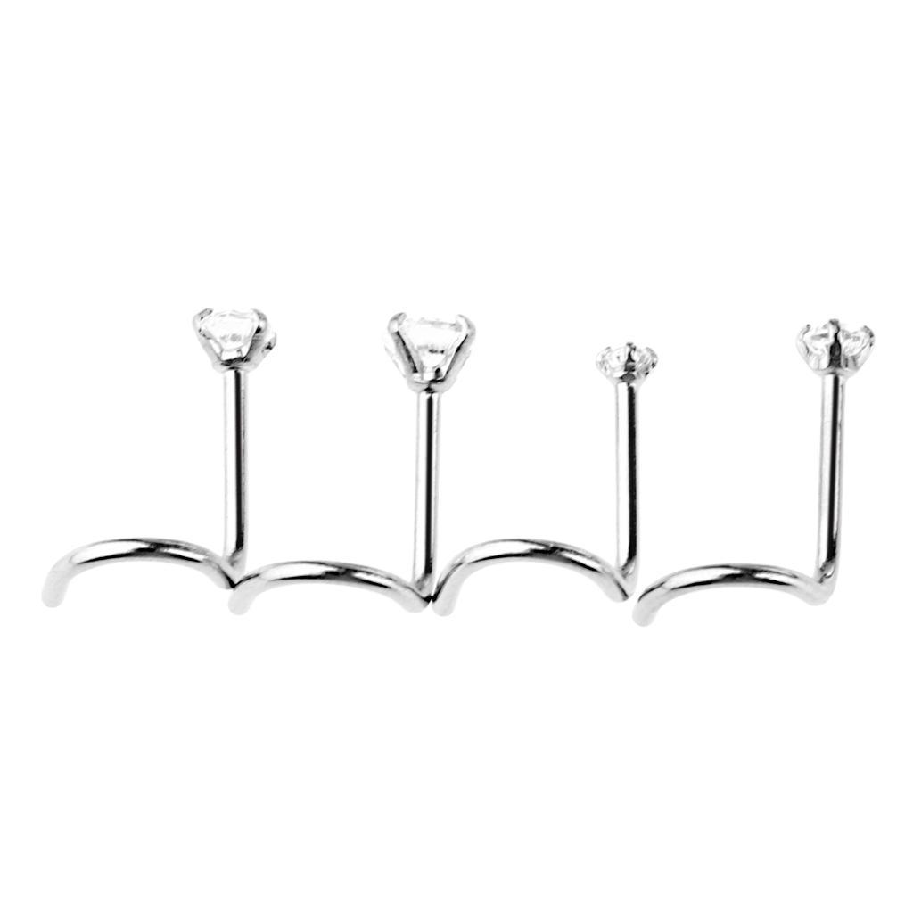 2-7pack 4Pcs Stainless Steel Zircon Crystal Screw Curved Nose Helix Piercing 20g