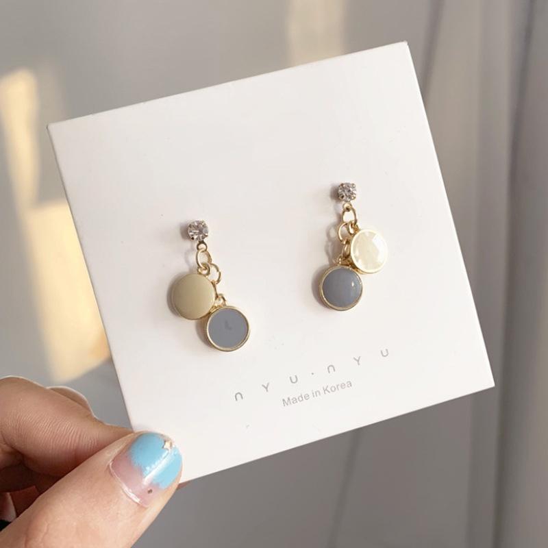 Khuyên tai nữ phong cách Hàn Quốc đính hạt các màu cao cấp Reina