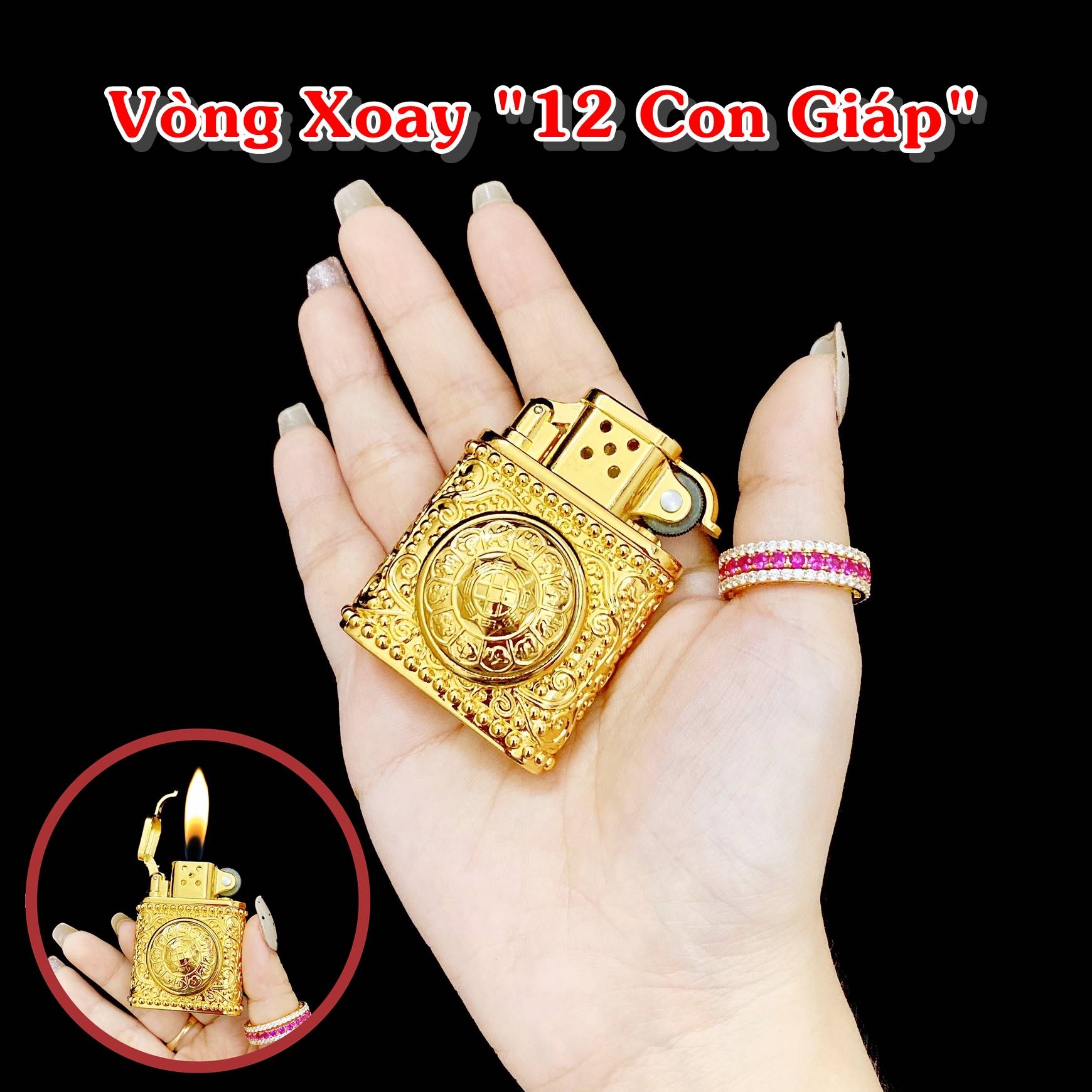 Hộp quẹt bật lửa Z852 cối gas đá vòng xoay 12 con giáp - (xài gas)