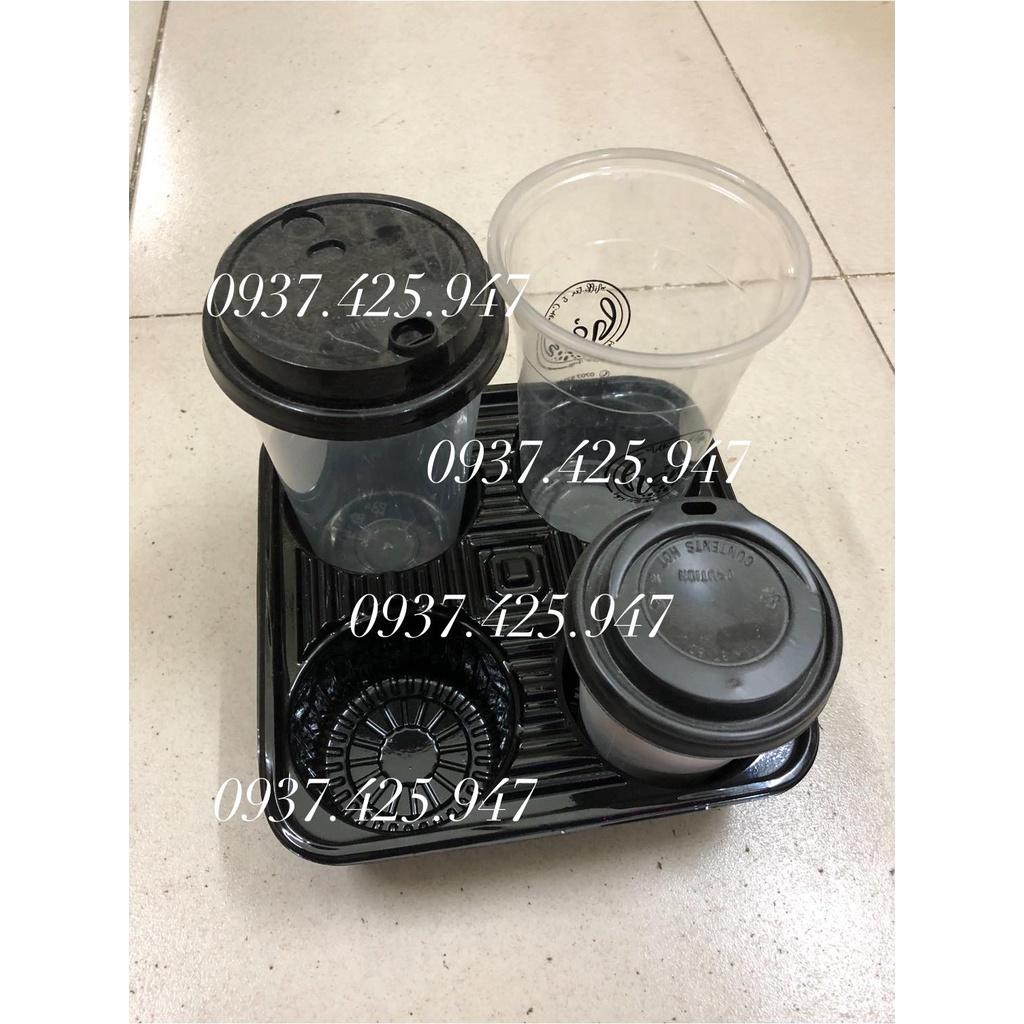 100 Khay đựng 4 ly màu đen mang đi chống lật đổ