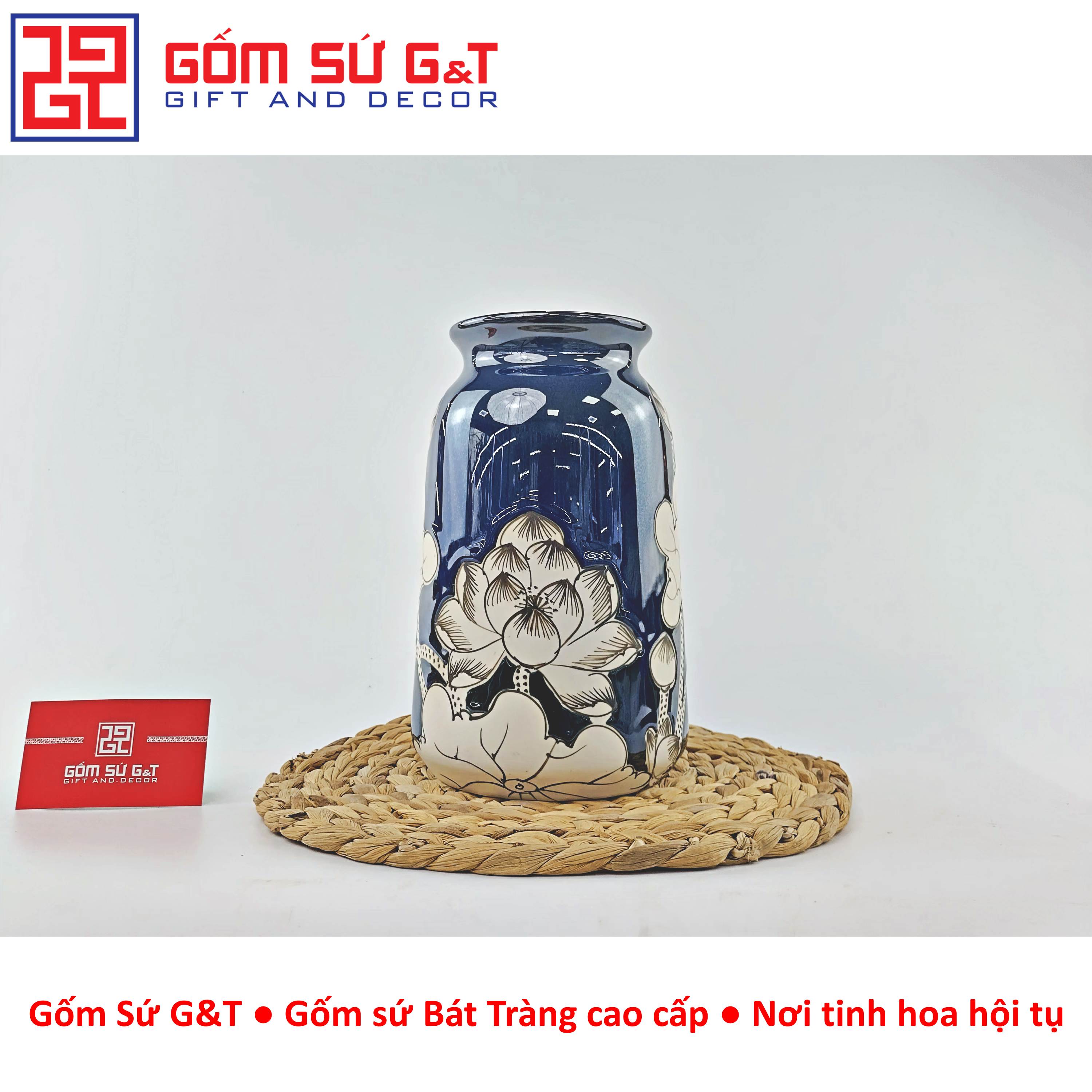 Lọ hoa men hỏa biến dáng đầm vẽ sen Gốm Sứ G&amp;T