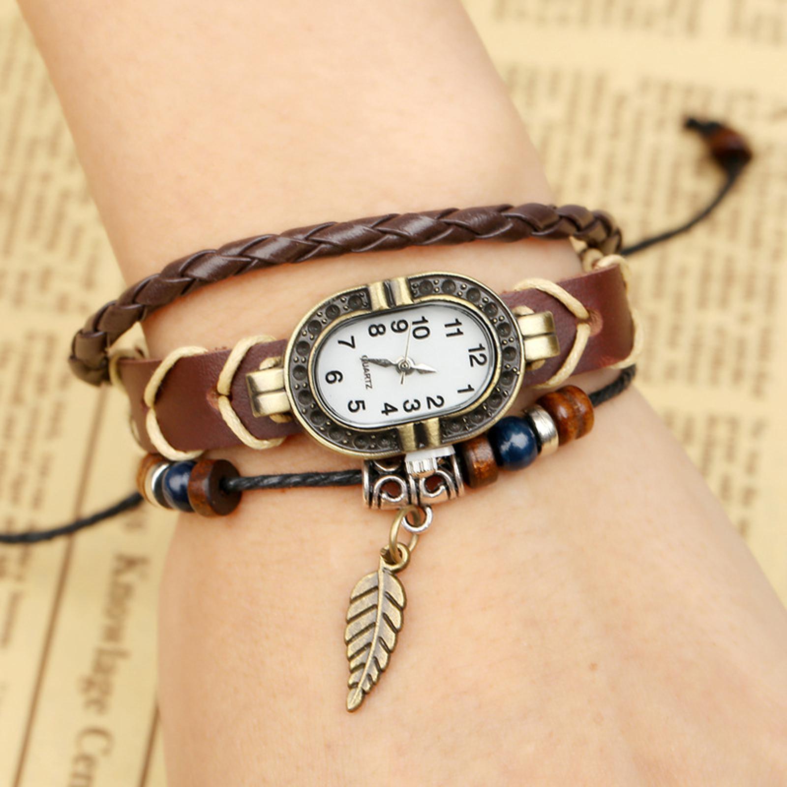 Hip Hop Punk Style Wrist Watch PU Leather Belt Strap Cuff Watch Bracelet,