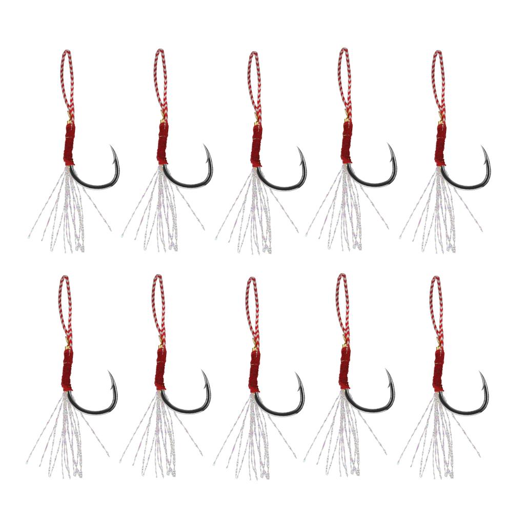 Lots 20 Fishing Assist Hooks with Braid Line Jigging Jig Hooks 14#16# Silver