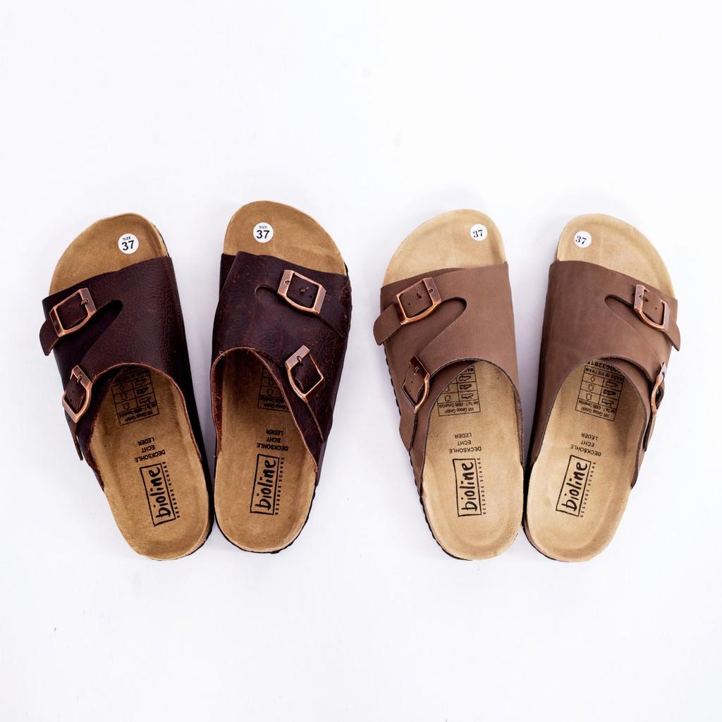 A19- Dép da bò bản to có khóa Birken Bioline Unisex (Đế trấu) – Bioline Store