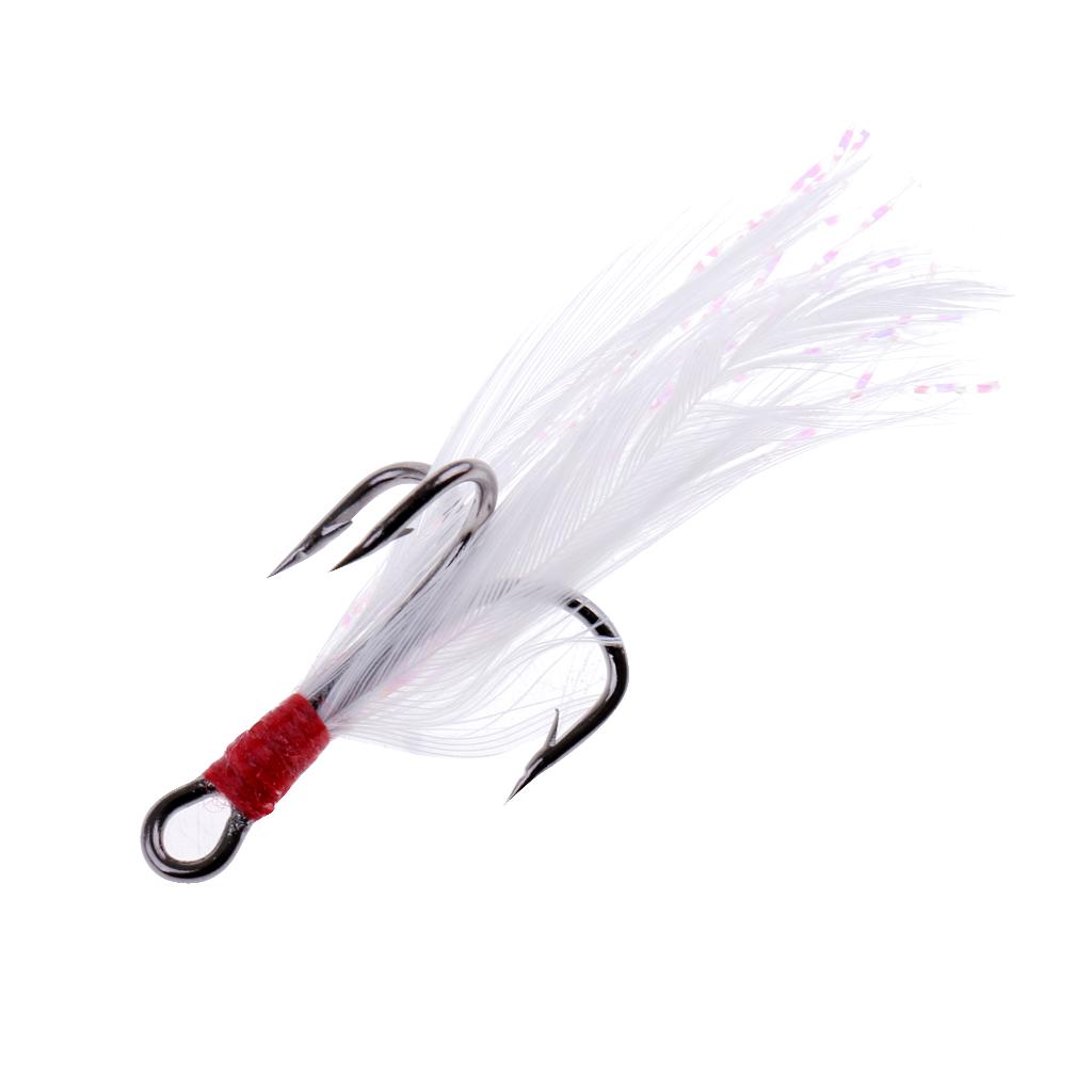 20Pcs Fishing Treble Hooks With Feather Lure Bait Hook Making Replacement 02