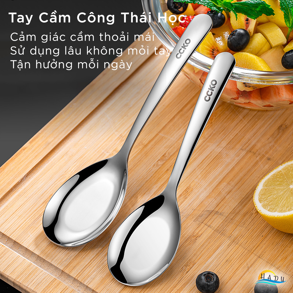 Muỗng Thìa Inox 304 Ăn Cơm Phở Đẹp Kiểu Hàn Quốc Dày Cao Cấp Cán Dài Nhỏ Cho Bé Đạt Chất Lượng Đức CCKO