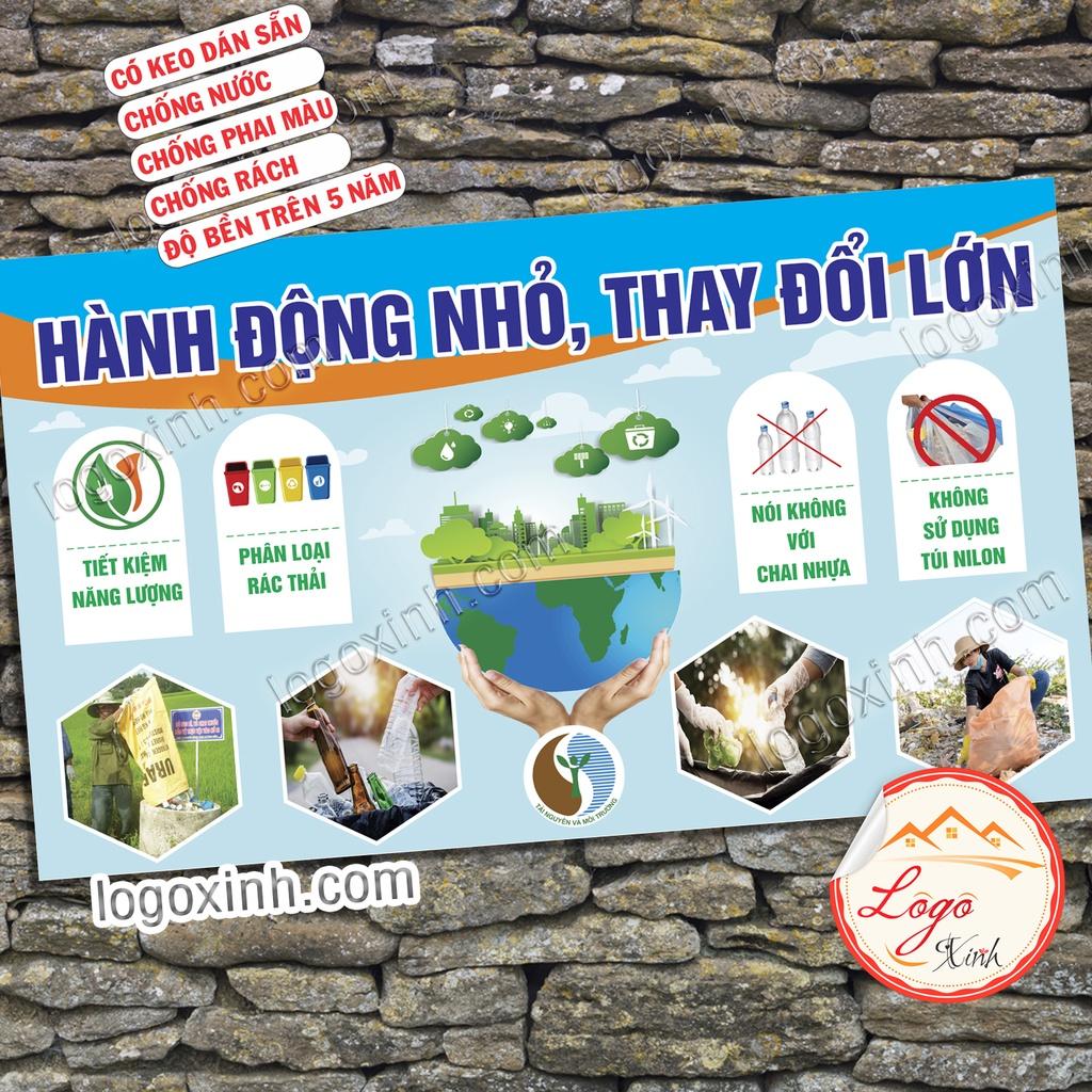 Logo Tem Sticker Khẩu Hiệu Hành Động Nhỏ Thay Đổi Lớn Với Nội Dung Hành Động Để Bảo Vệ Môi Trường Xanh Sạch Đẹp, Decal