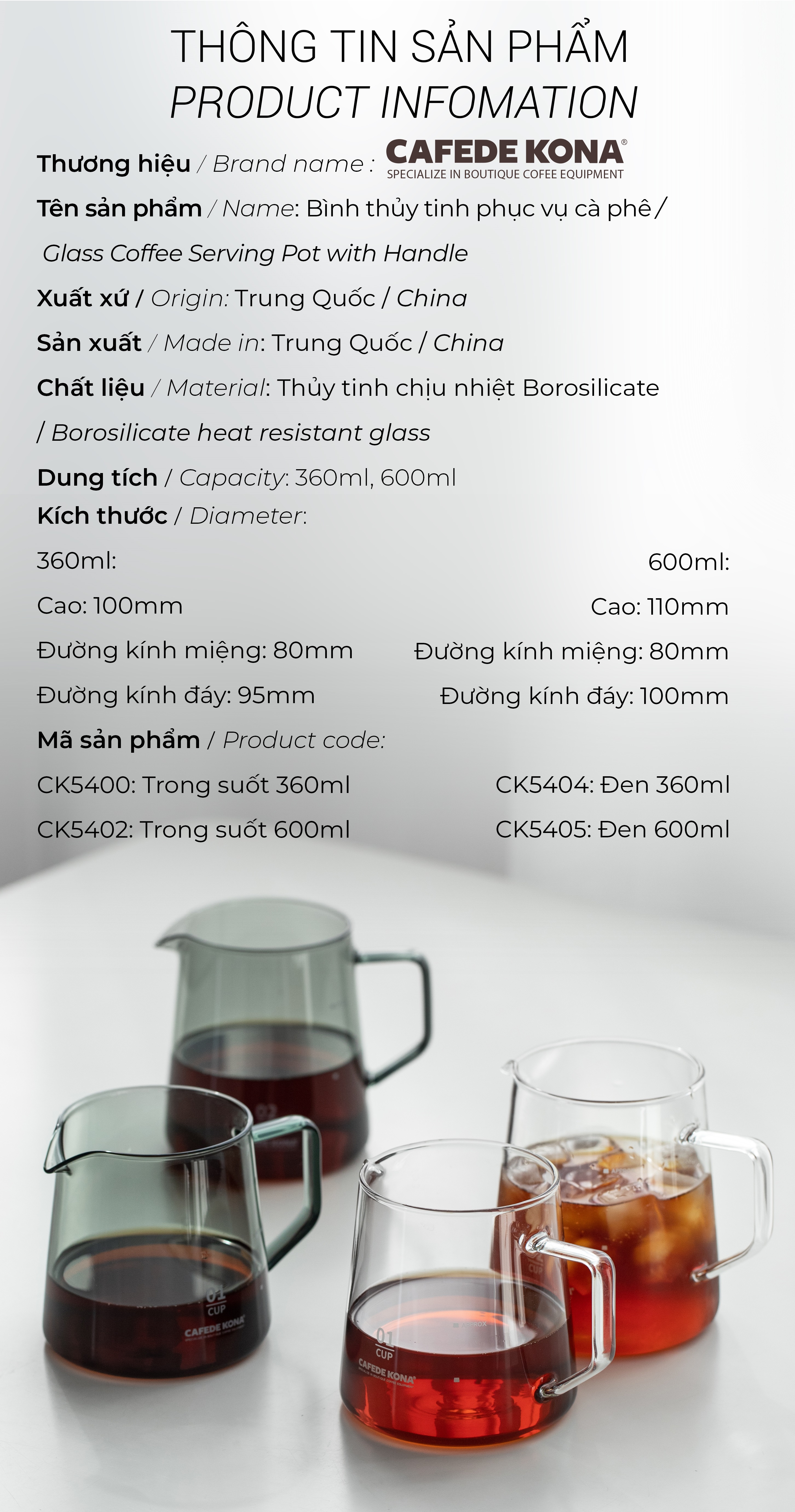 Bình thuỷ tinh phục vụ cà phê CAFE DE KONA