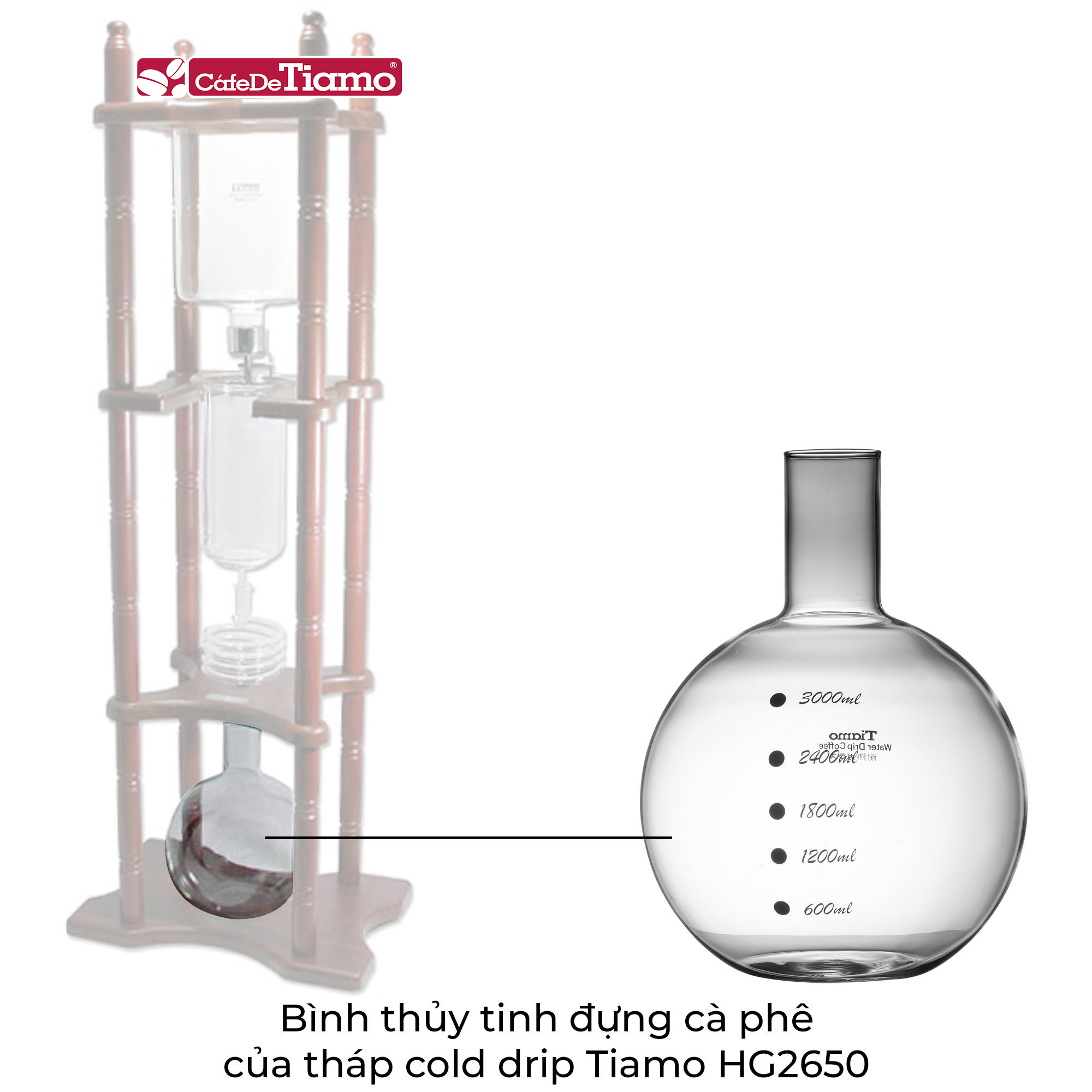 Bình thủy tinh tròn dưới của tháp cold drip Tiamo HG2650 