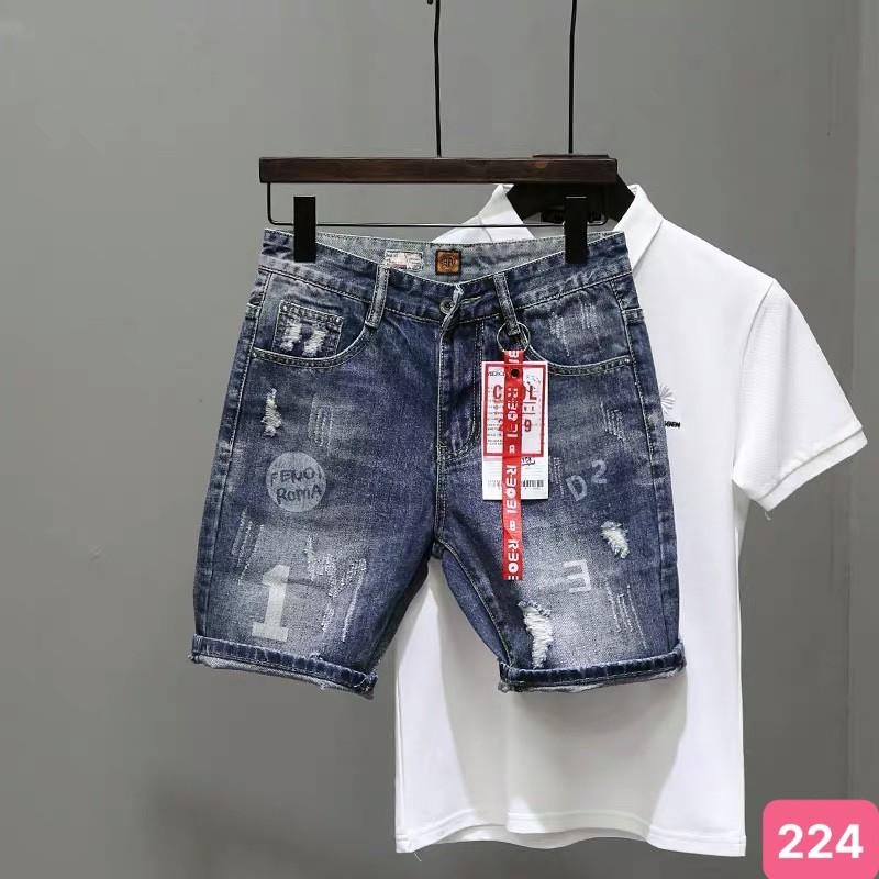 Quần short đùi jean nam xám đen đậm rách gối chất bò cao cấp co dãn 4 chiều cực đẹp, quần rin nam HD15 Mẫu Mới