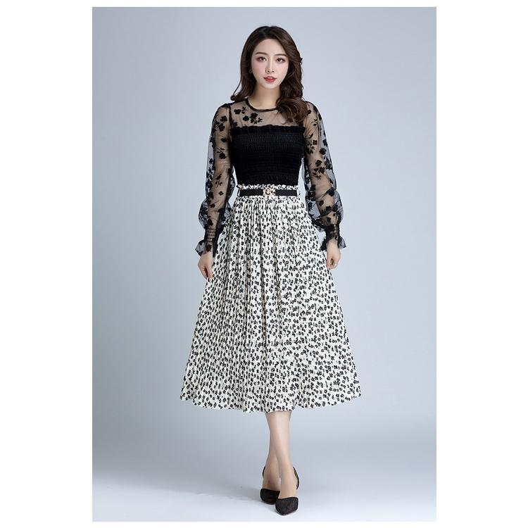 Váy hoa voan có đai thời trang phong cách Hàn Quốc – Chân váy midi vải voan siêu mát CVH101
