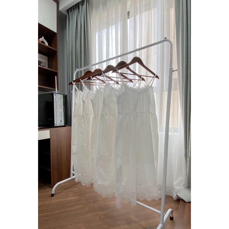 Đầm hai dây dạo phố - váy 2 dây trắng ren tiểu thư
