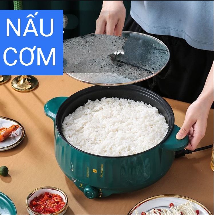 Nồi lẩu điện đa năng 28cm, Ceramic vân đá chống dính công suất 1000W tiện dụng 3 nấc nhiệt - Tặng Xửng Inox D Danido