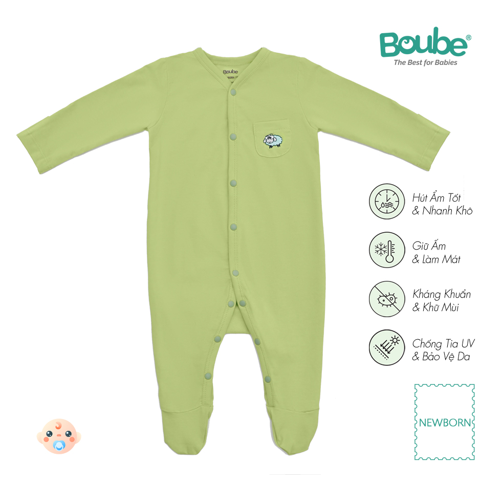 Bộ liền thân, bodysuit liền tất dài tay cho trẻ sơ sinh nhiều màu sắc Boube, vải Cotton organic thoáng mát- Size Newborn