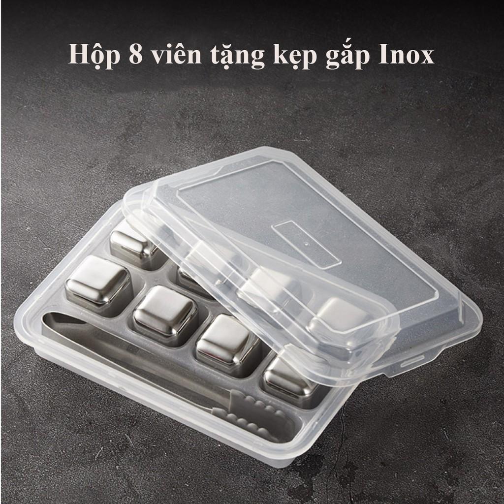 Hộp 8 viên đá Inox 304 vĩnh cửu không tan an toàn sức khỏe có kẹp gắp