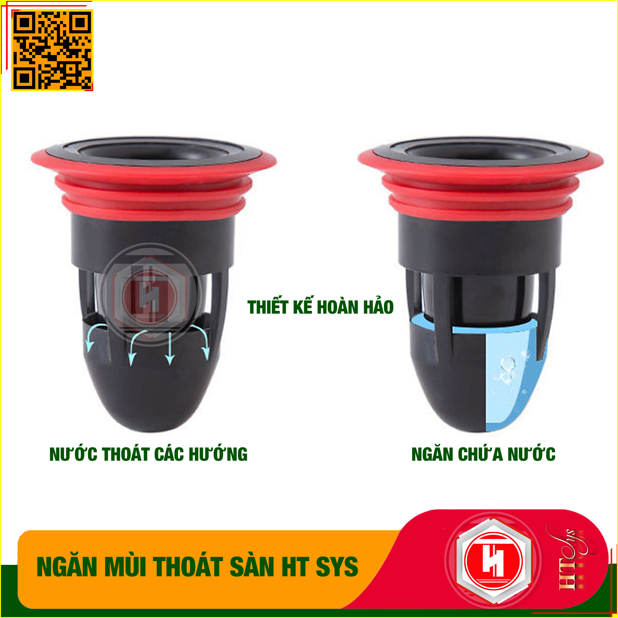 Phụ kiện ngăn mùi cống thoát nước nhà tắm - HT SYS - Ngăn mùi hôi - Ngăn nước trào ngược - Ngăn côn trùng xâm nhập