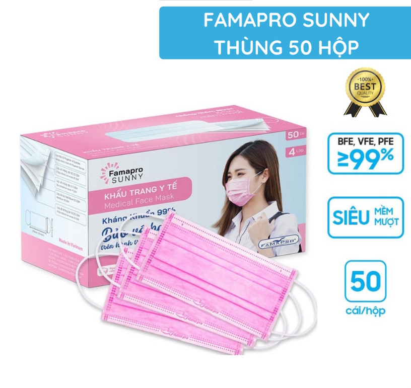 [HỘP - FAMAPRO SUNNY] - Khẩu trang y tế kháng khuẩn 4 lớp Famapro SUNNY (50 cái/ hộp)