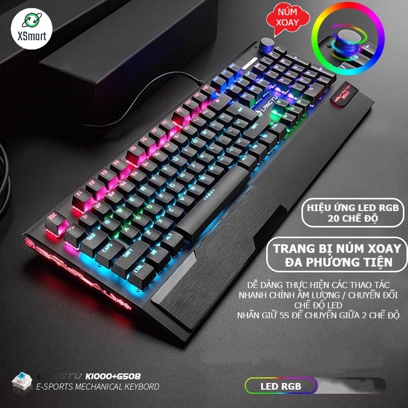 Bàn Phím Cơ Gaming CAO CẤP XSmart K1000 FULL LED RGB Có Kê Tay, Blue Switch Gõ Cực Đã Cho Laptop Máy Tính PC, Cổng USB - Hàng Chính Hãng