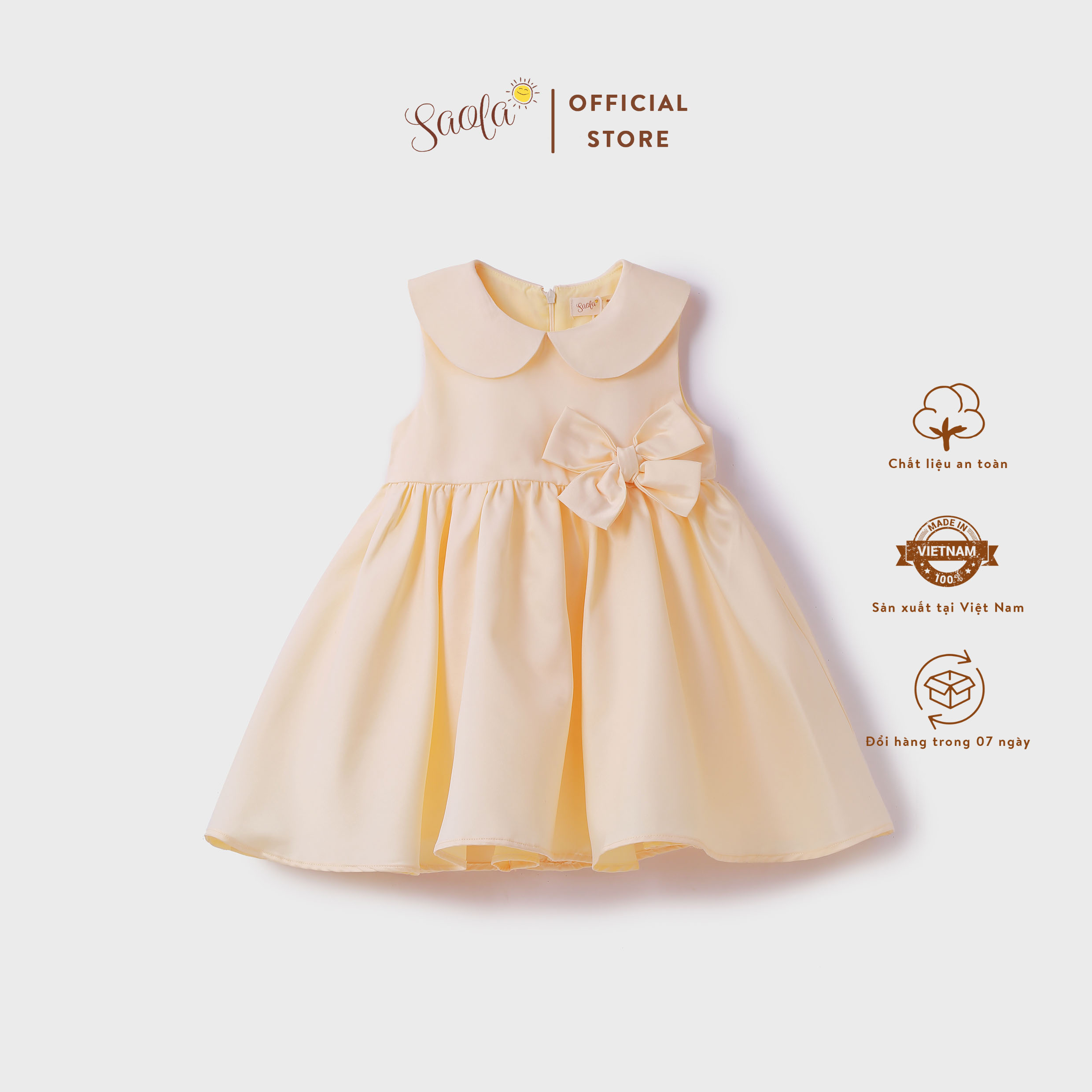 Đầm/Váy Công Chúa Dự Tiệc Bâu Cổ Lá Sen Phối Nơ Xinh Xắn Cho Bé - PEONY DRESS - DRP004 - SAOLA KIDS CLOTHING