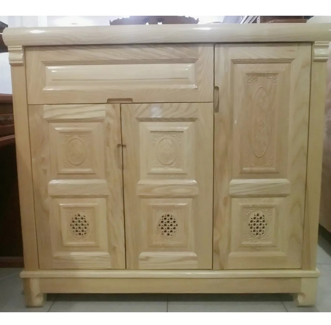 Tủ giày dép 3 cánh gỗ sồi màu tự nhiên, tủ đựng dày dép gỗ