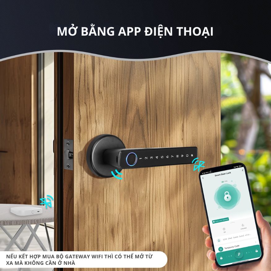 Khóa Cửa Thông Minh Kachi – Mở Khóa App Tuya + Vân tay + Chìa khóa + Thẻ từ + Mã số