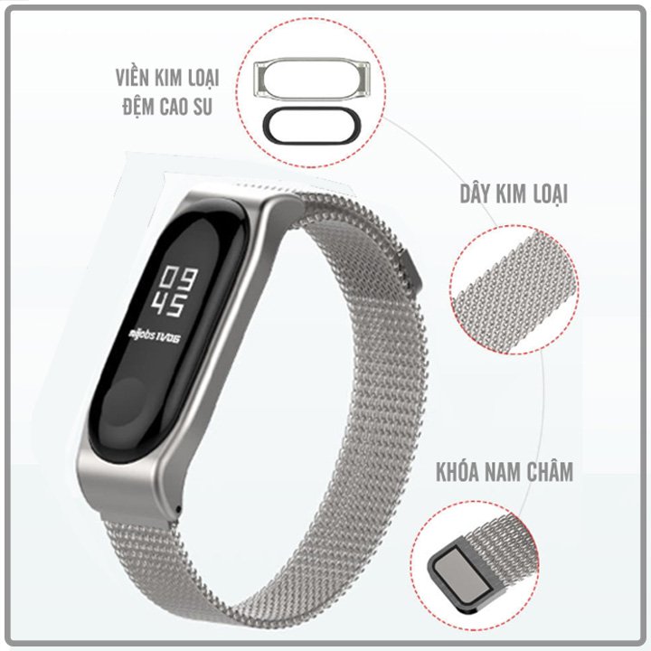 Dây kim loại nhiễn nam châm MIjobs thay thế cho Xiaomi Miband 3 / Mi band 4 - Hàng Nhập Khẩu