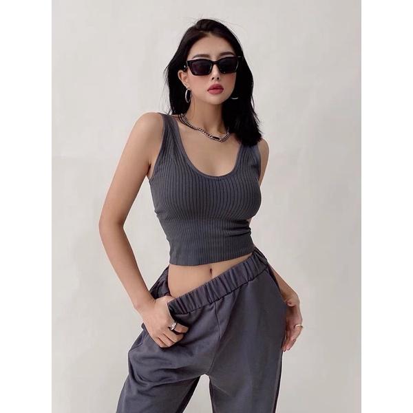 Áo sport bra cổ tim có sẵn mút vừa