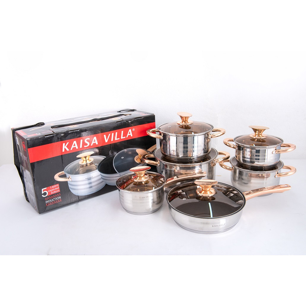 Bộ nồi KAISA VILLA - 6 món 12 chi tiết công nghệ Đức - Đáy 5 lớp, mã KV-6618 -  Thích hợp cho mọi loại bếp