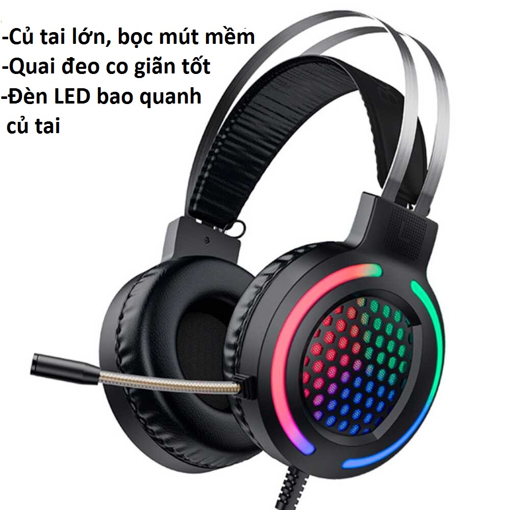 Tai nghe chụp tai Gaming có đèn LED 2 chân cắm 3.5mm  cho máy tính hoco ESD03 - Hàng chính hãng