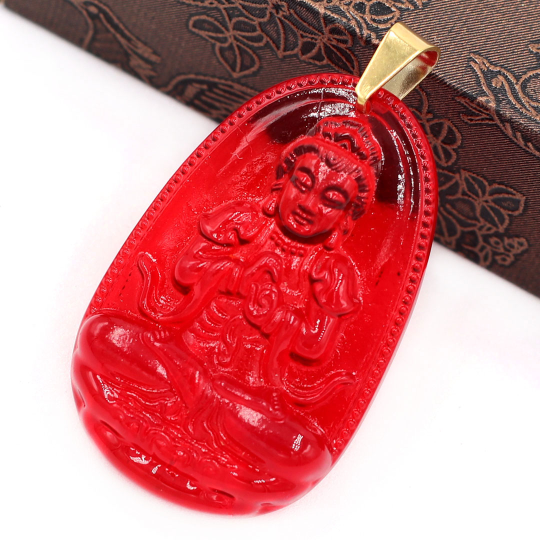 Mặt dây chuyền Phật Đại Nhật Như Lai thủy tinh đỏ size nhỏ 3.6cm MFBO5 - phật bản mệnh tuổi Mùi, Thân