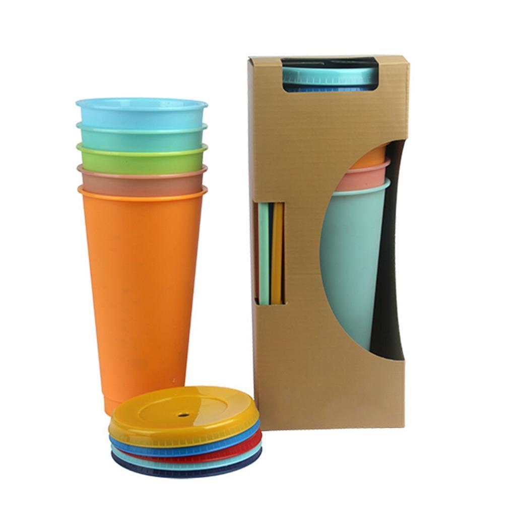 3X 5 Pack 720ml Color Changing Cups Plastic Cold Beverage Cups Mugs with Lids