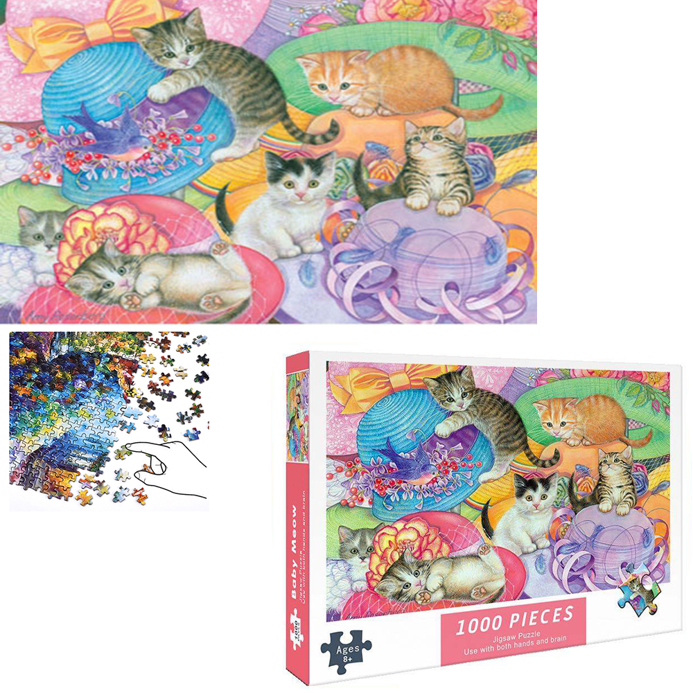 Bộ Tranh Ghép Xếp Hình 1000 Pcs Jigsaw Puzzle Tranh Ghép (75*50cm) Mèo Con Bản Đẹp Cao Cấp