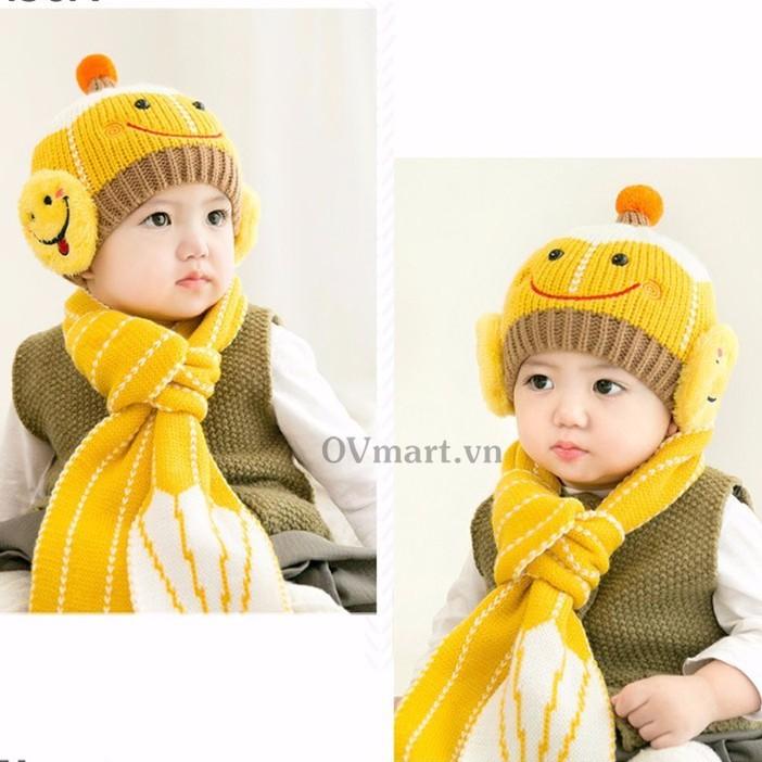 Mũ len Mặt Cười - mũ len Tia Sét kèm khăn quàng cổ cho bé trai bé gái
