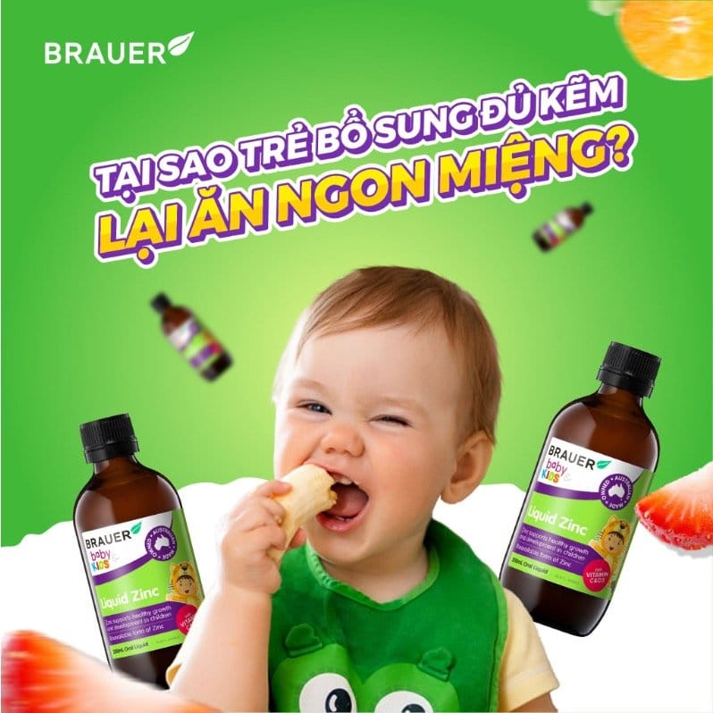 Kẽm giảm biếng ăn cho trẻ 1 - 13 tuổi Brauer Zinc Úc hỗ trợ trẻ ăn ngon, hấp thụ tốt, ngủ ngon, tăng sức đề kháng, phát triển tốt - OZ Slim Store