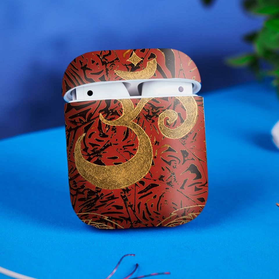 Miếng dán skin chống bẩn cho tai nghe AirPods in hình Biểu Tượng Om Vàng - lsm005 (bản không dây 1 và 2