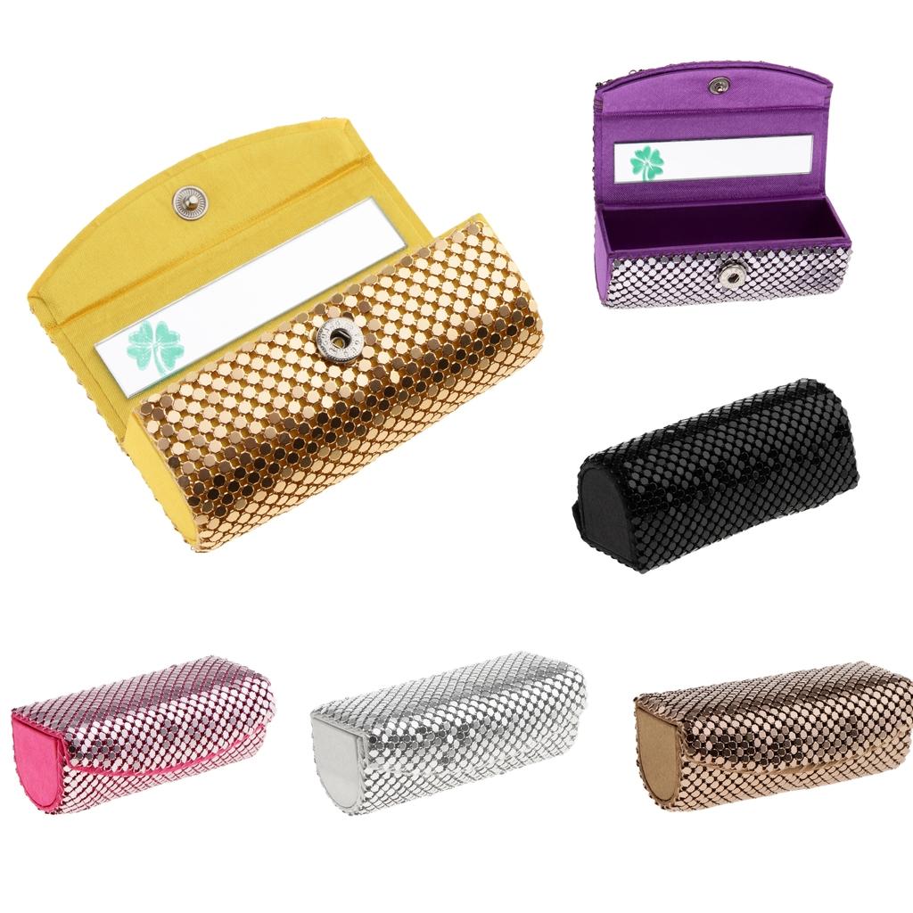 Shiny Lipstick Case Holder - Organizer Bag for Purse- lipstick holder -Cosmetic Storage Box With Mirror Women Girls Gift