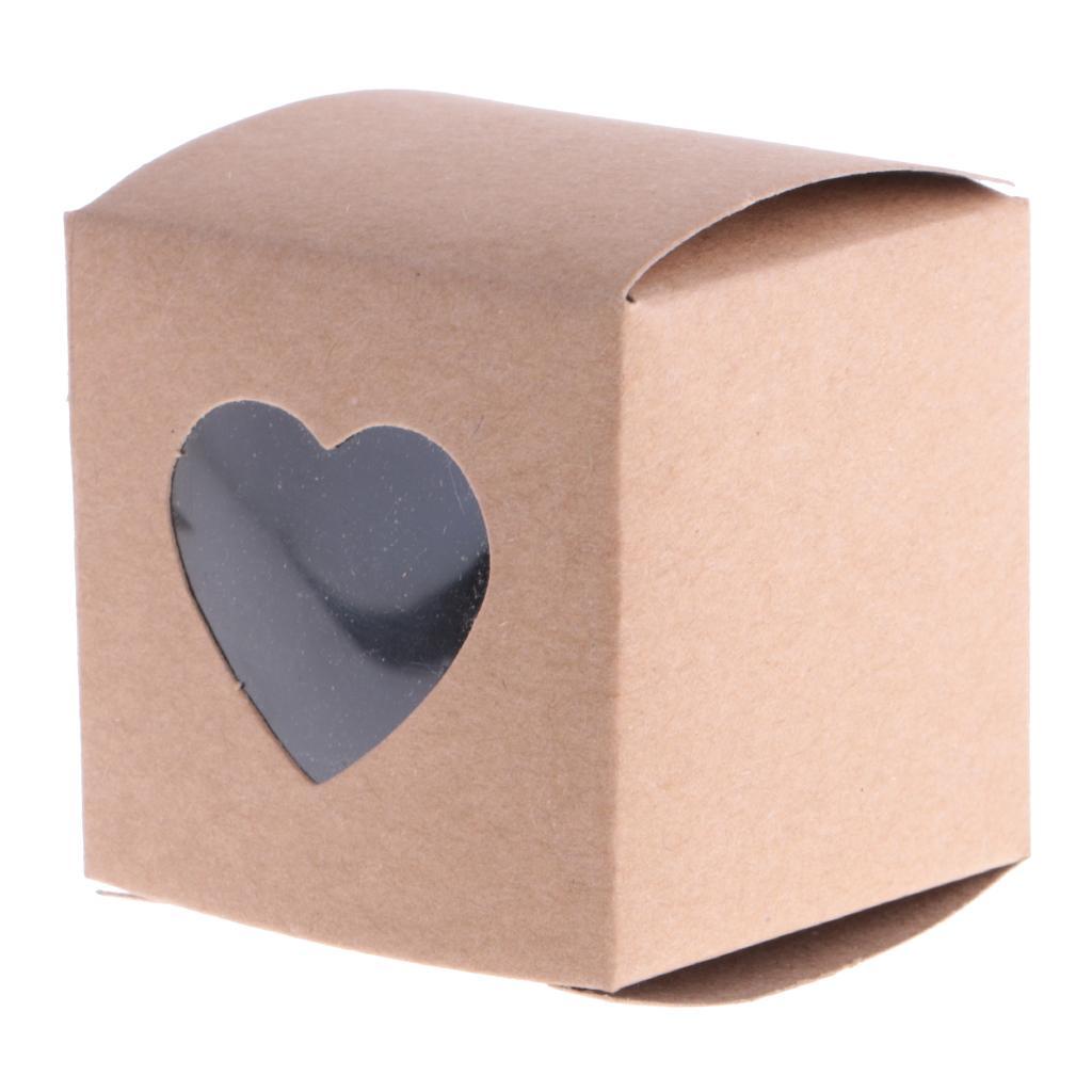 2X 50 Pieces DIY Kraft Rustic Candy Gift Boxes Heart Window Decor Wedding Favor