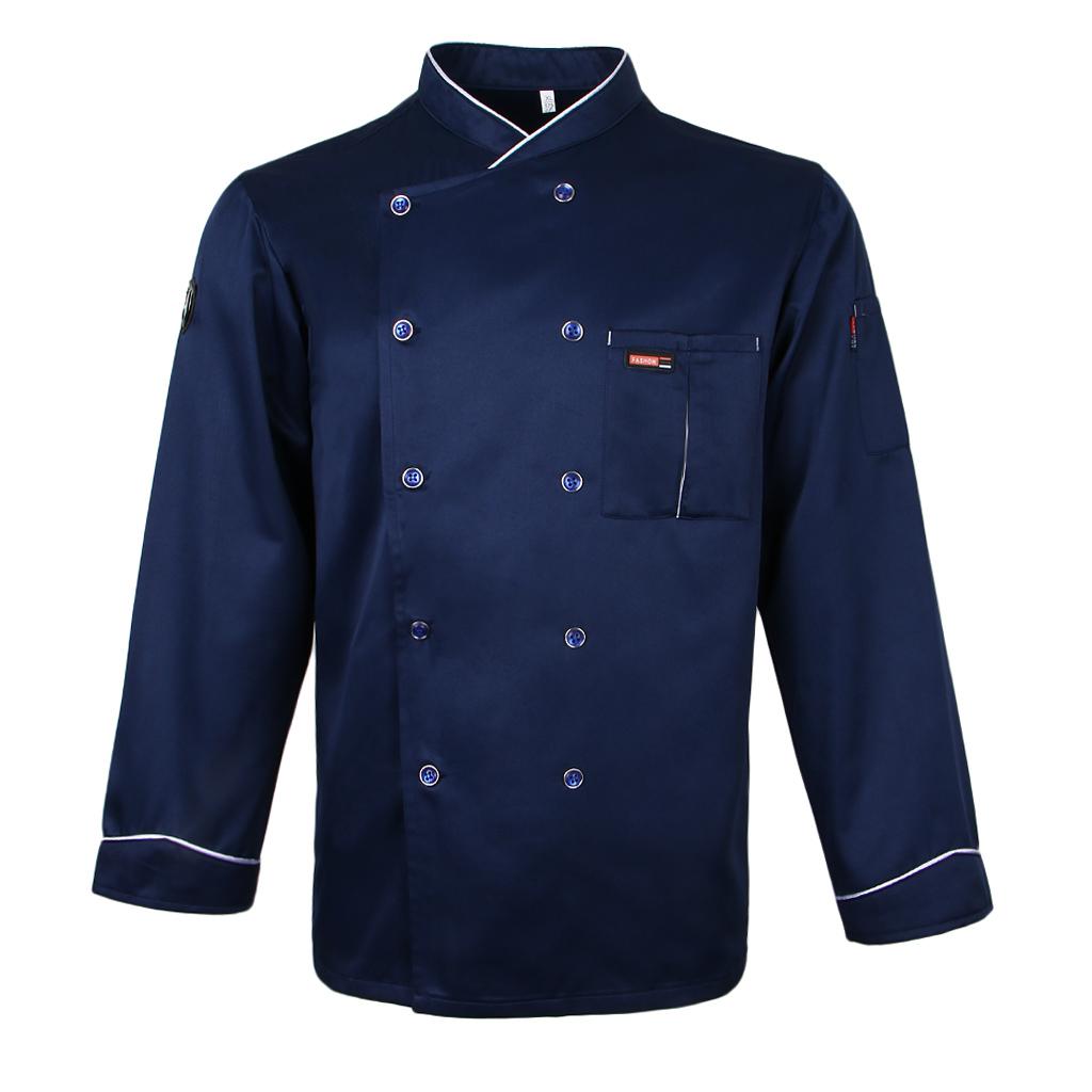 Men Women Piping Chef Jacket Coat Uniform Long Sleeve Hotel Kitchen Apparel Tops