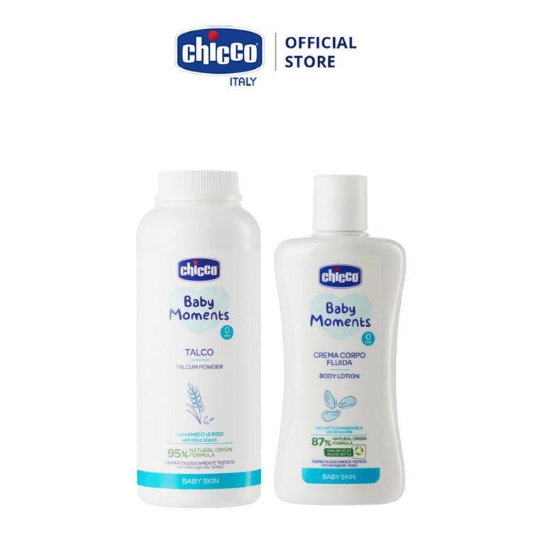 Combo Phấn rôm tinh bột Gạo Chicco  + Sữa dưỡng thể chiết xuất Hạnh nhân Chicco 200ml (mới)