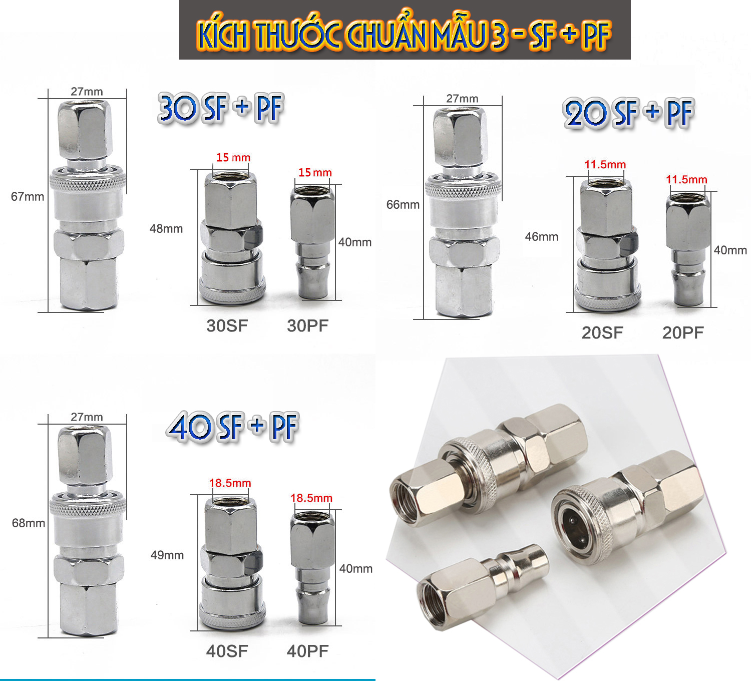 KHỚP NỐI NHANH – CÚT NỐI NHANH – CO NỐI HỆ THỐNG KHÍ NÉN, XI LANH, THIẾT BỊ HƠI – MẠ NIKEN - DH2011