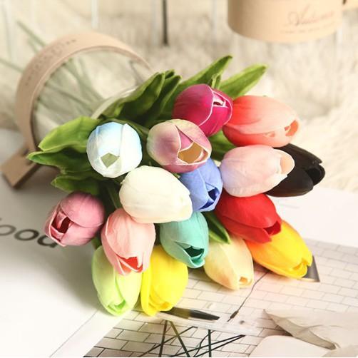 Một bông Hoa Tulip lá thẳng PU cao cấp - Hoa giả lụa trang trí, để bàn, chụp ảnh H15