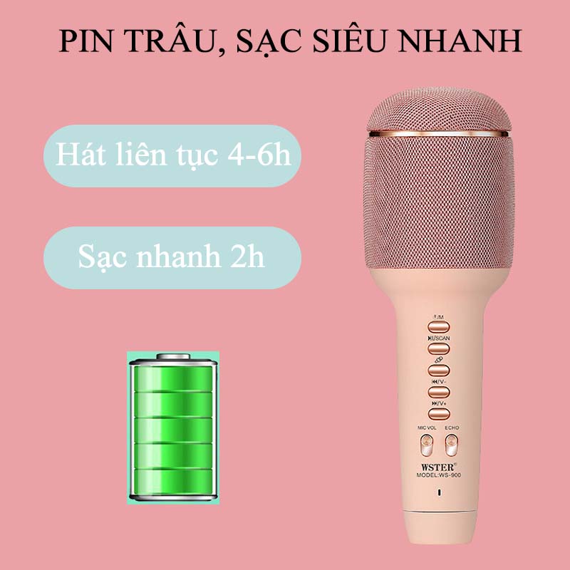 Micro Không Dây Hát Karaoke Kèm Loa Bluetooth Mini Cao Cấp WS-900 Nâng giọng cực chất Loa Bluetooth Karaoke Mini Gia Đình Có Thu Âm Có Thẻ Nhớ USB AUX Mic LiveStream Không Dây Giá Rẻ Bản Nâng Cấp