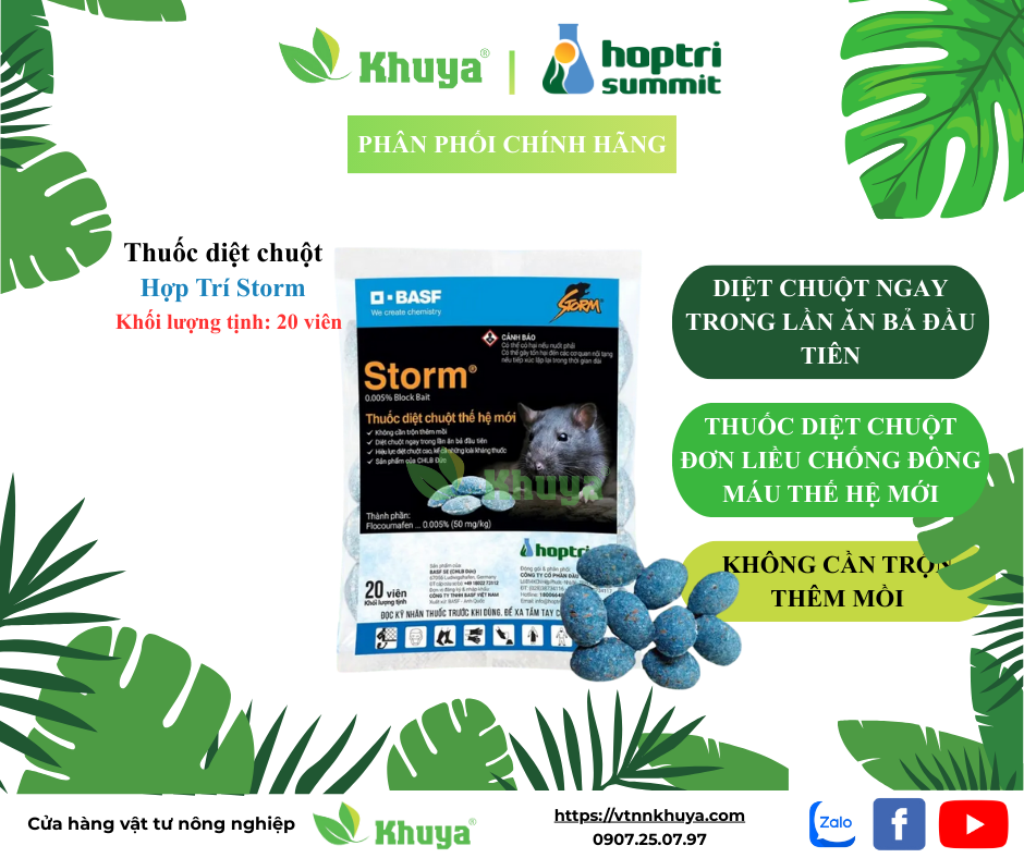 1 gói Diệt chuột dạng viên Hợp Trí Storm 0.005% gói 20 viên