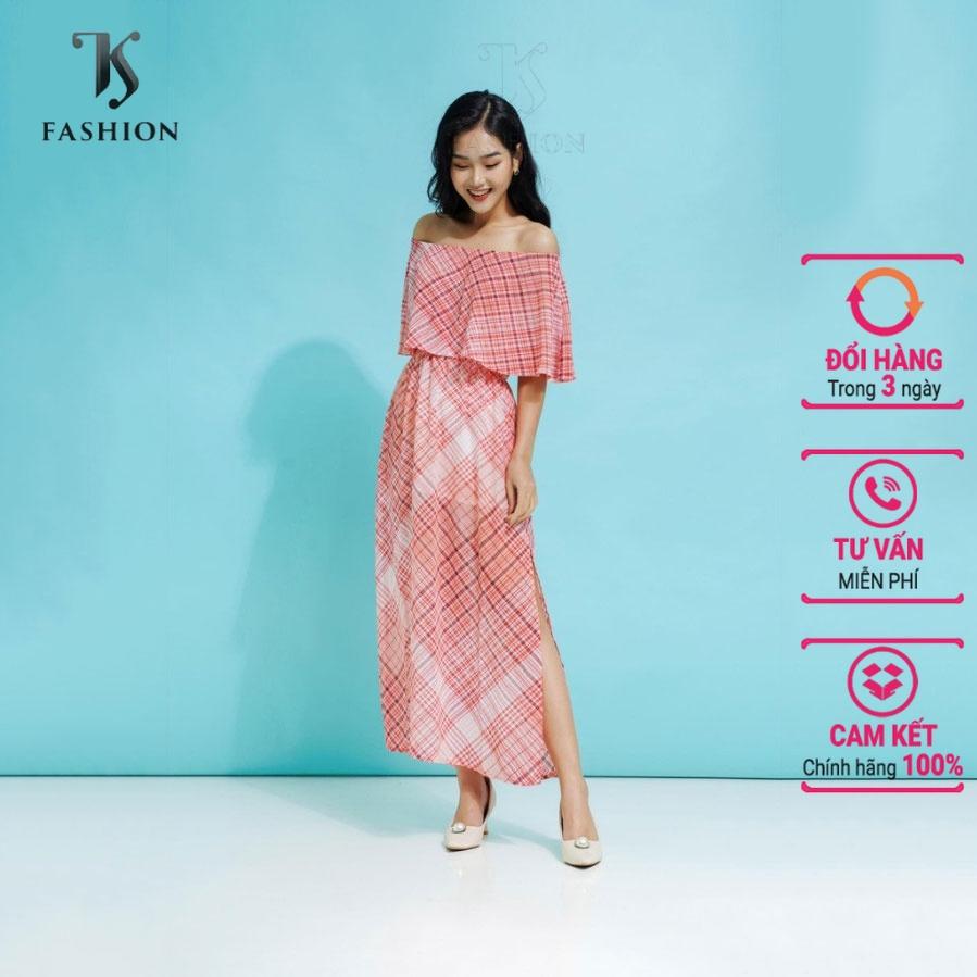 Váy nữ maxi họa tiết hoa, trễ vai, chất voal nhẹ, hàng thiết kế cao cấp TK FASHION - DK496