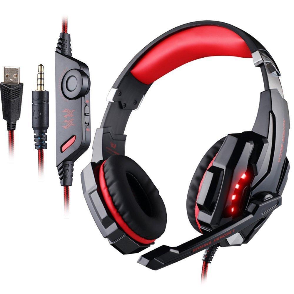 Deep Bass Game Headphone Sound Over-Ear Gaming Headset w/ LED Light Red
