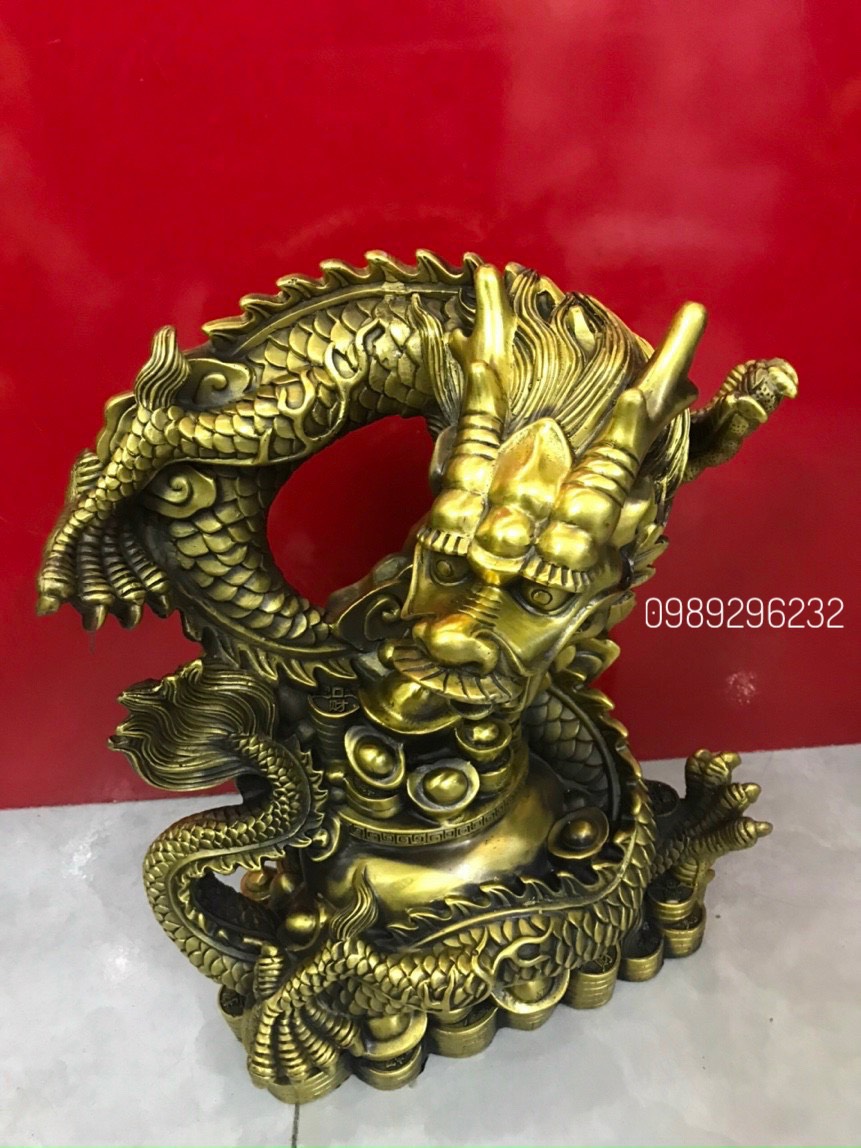 Tượng Rồng cuộn vàng bằng đồng - Rồng cuộn hũ vàng phong thủy
