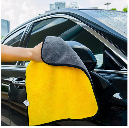 Khăn Lau Xe Hơi Chuyên Dụng Microfiber 2 Lớp Không Rụng Lông, Thấm Hút Nước Tốt Màu Vàng cỡ 30x30cm GD749-KhanLXe