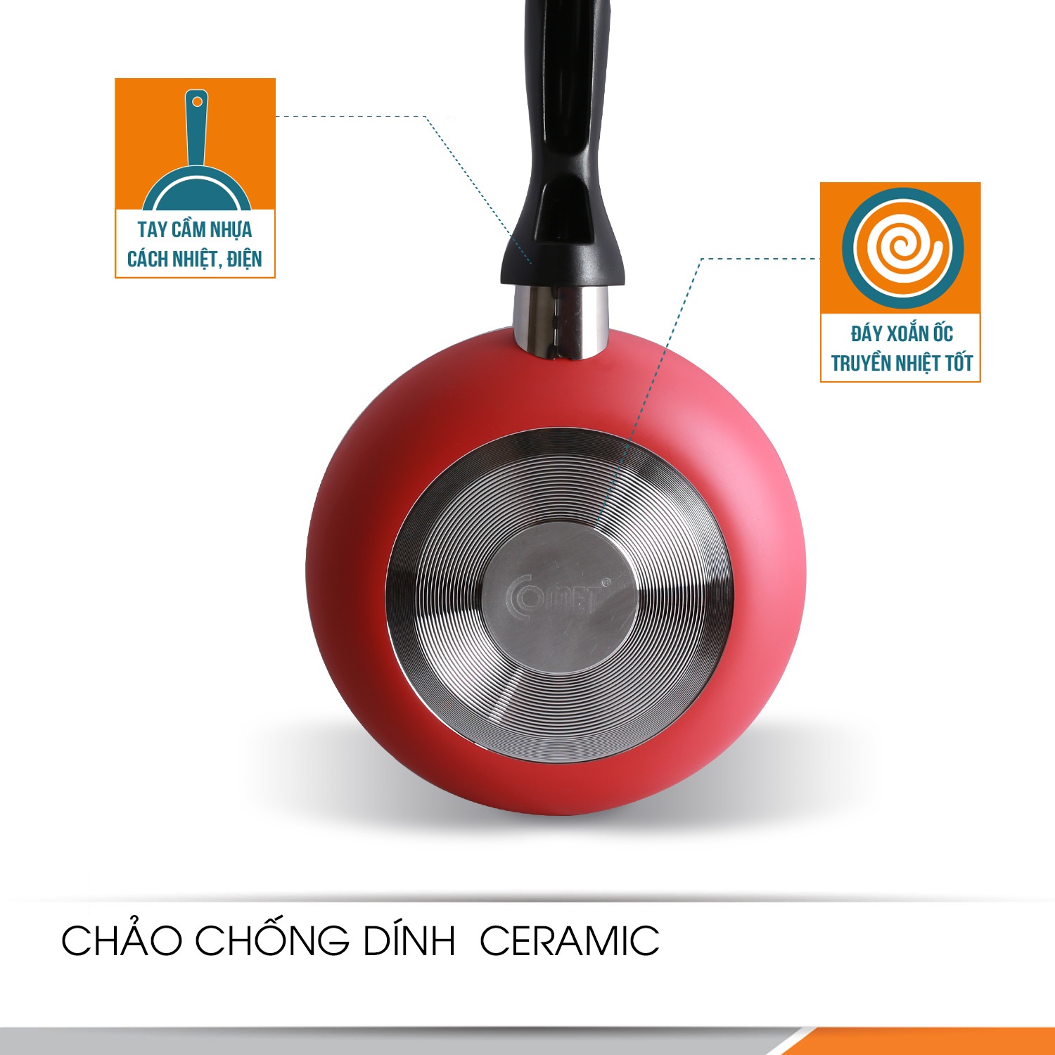 Chảo chống dính Ceramic Comet CH10-30 (Size 30cm) Giao màu ngẫu nhiên