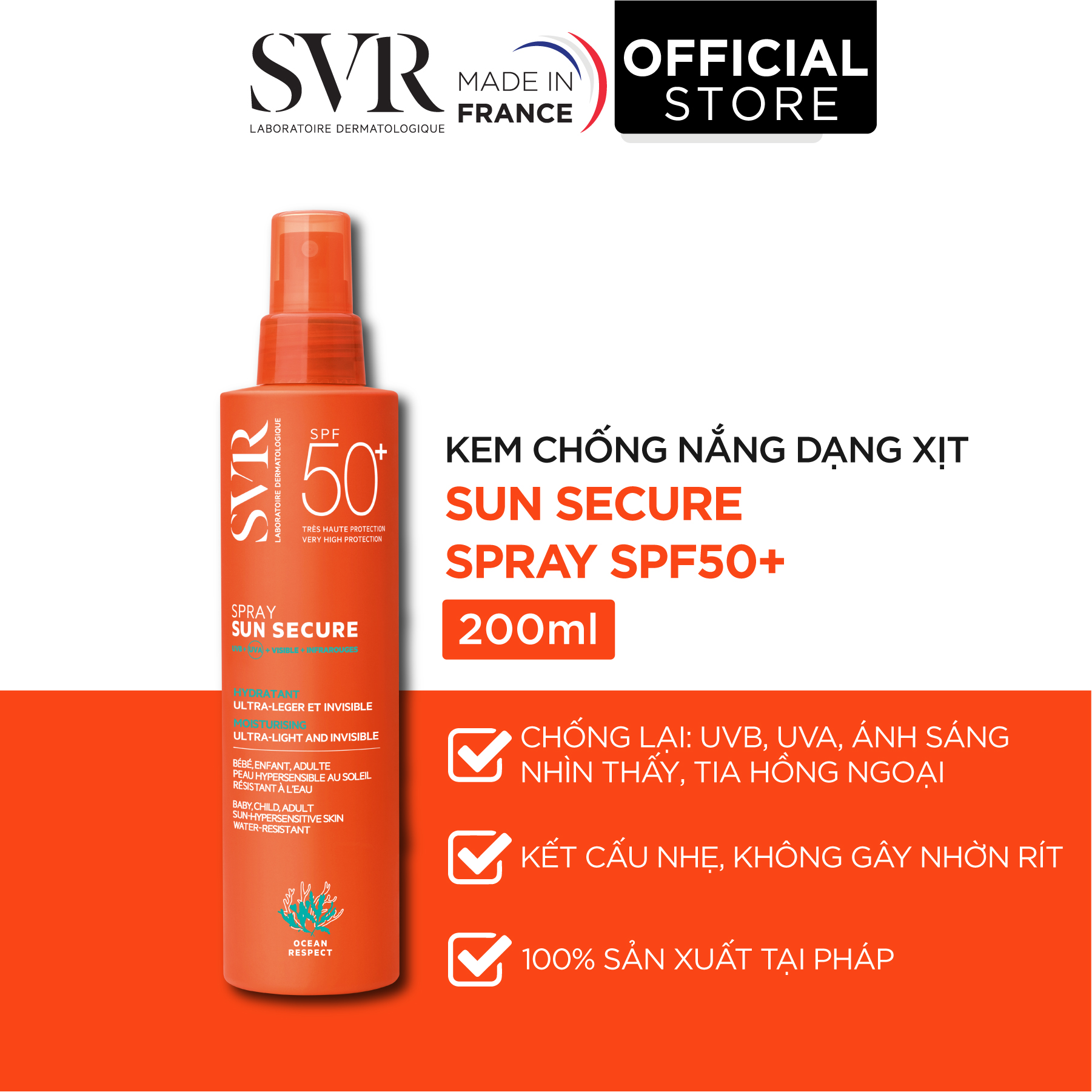 Xịt Chống Nắng SVR Sun Secure Spray Spf50+ (200ml)