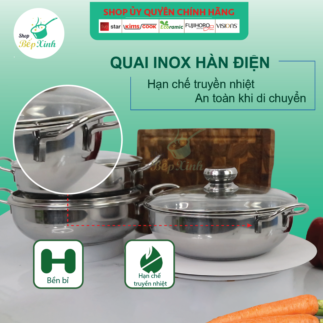 Nồi lẩu um xào 3 đáy inox 430 Fivestar bếp từ nắp kính tặng 5 muỗng ăn inox ( 24cm / 26cm / 28cm )